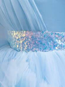 Baby Girls' Trailing Dress, Party Gown For 1st Birthday Celebration - Blue - View 4