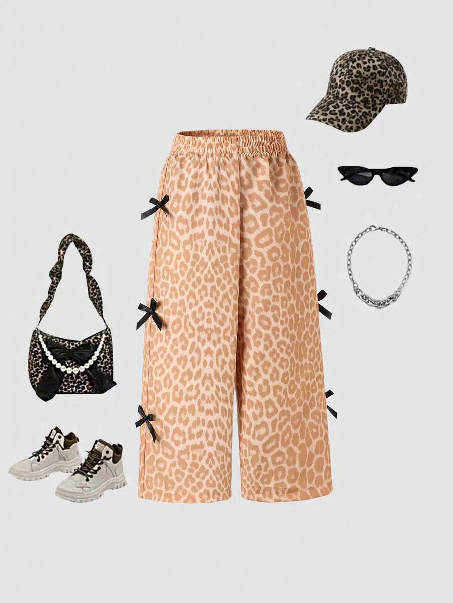 SHEIN Young Girls Spring/Summer New High Waist Leopard Print Casual Pants, Fashionable & Versatile - Multicolor - View 1