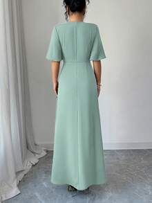 Elenzga Đầm maxi dài tay dáng chữ A cổ tròn thắt dây chéo màu trơn thanh lịch dành cho nữ, thích hợp cho mùa xuân, thu, đông, đi làm, nghỉ mát, tiệc trà chiều, dự tiệc. Đầm nữ, đầm công sở, đầm nữ chất lượng cao, đầm thường ngày dành cho nữ. - Màu xanh bạc hà - Xem 2