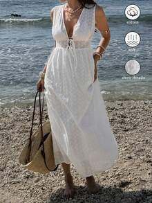 Elyressa Women's Sleeveless Dress With Random Floral Embroidery - White - View 6