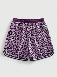ROMWE MEN Prep Pantalones cortos sueltos con estampado de leopardo y cordón en la cintura para hombre - Multicolor - Ver 2
