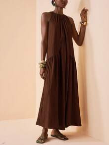 Zivah Vestido casual, de fiesta y de viaje con pliegues de unicolor para mujer - Marrón - Ver 8