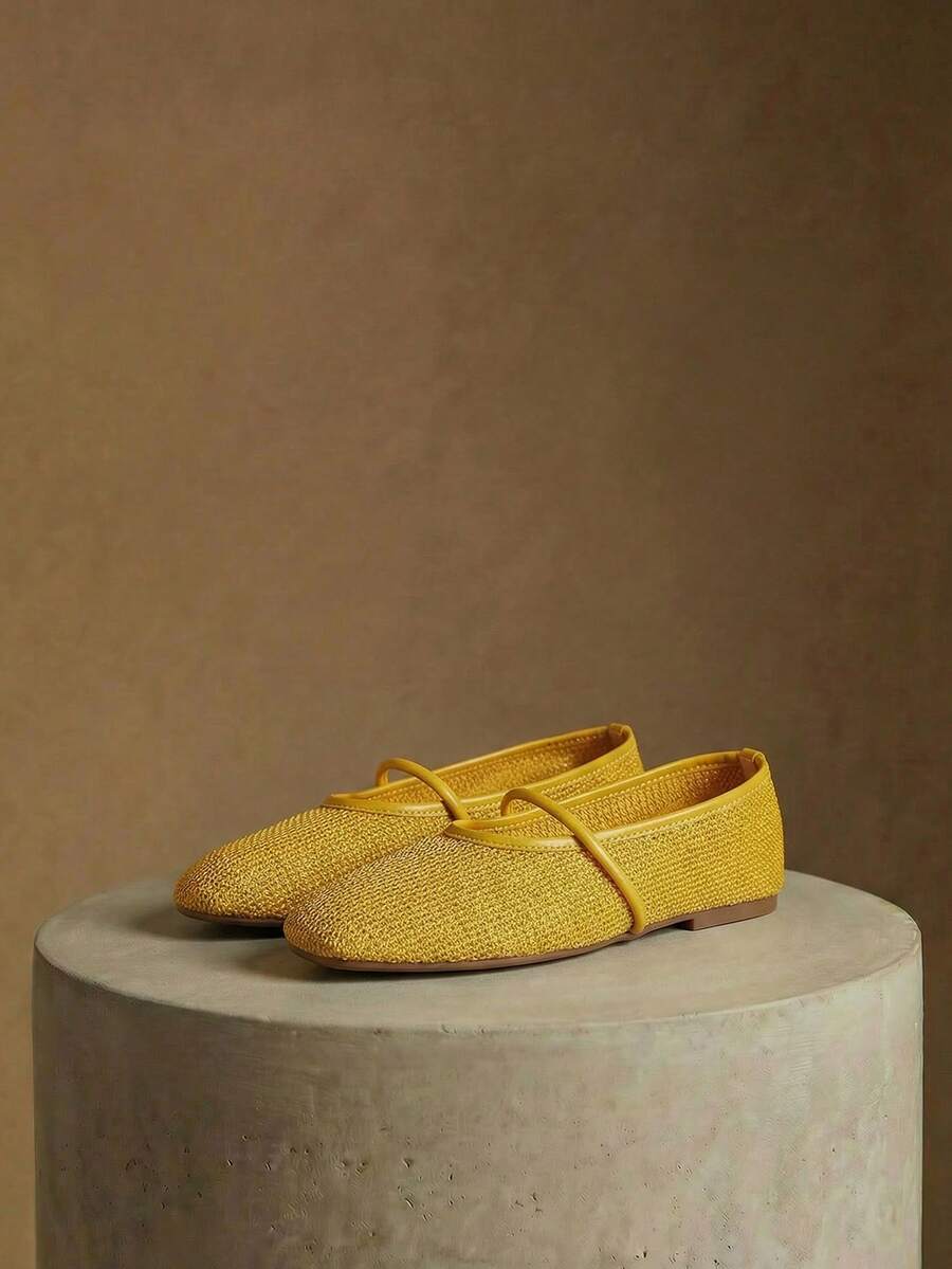 Styleloop 女士鞋履 假日风编织鞋 面条带女士平底鞋 假日风穿搭 波西米亚风穿搭 美式复古风 波西米亚风 西部风 音乐节穿搭 派对穿搭 平底女鞋 - 黃色 - 查看 1