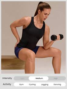 GLOWMODE Ultrafine Soft Seamless Glow The Distance Waist-Length Racerback Tank Top Medium Impact Training Running Workout Gym Wear - Black - View 8