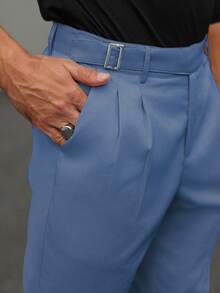 Manfinity Mode Men's Solid Color Casual Trousers - Blue - View 5