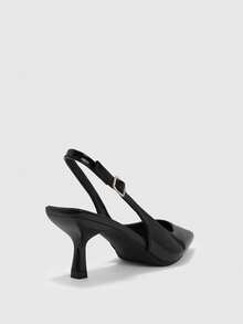 CUCCOO BIZCHIC 女士鞋履春夏新款尖头细跟中跟黑色舒适百搭气质优雅亮面低帮露跟通勤约会日常纯色高跟鞋 - 黑色漆皮 - 查看 2