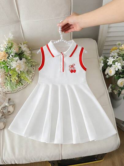 SHEIN Đầm không tay dáng suông, cổ đứng, màu trắng trơn, kiểu dáng dễ thương tối giản cho bé gái, thích hợp mặc hàng ngày và chơi thể thao, mùa xuân/hè.