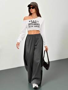 SHEIN Tall 女士秋季街头风演唱会锐舞节外出复古Y2K撞色灰色宽松阔腿裤 - 灰色 - 查看 2
