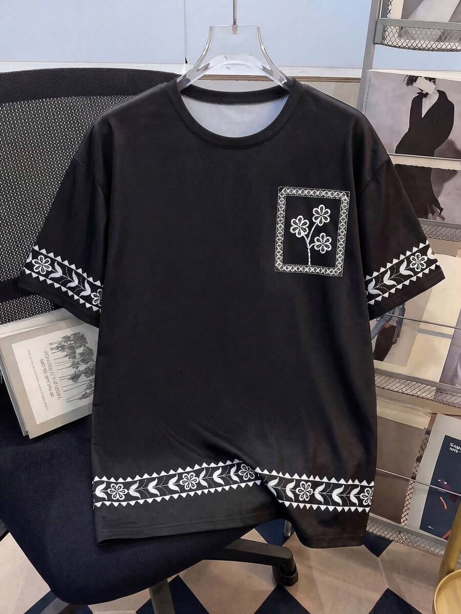 Manfinity Joysei Herr minimalistisk t-shirt med rund hals och kort ärm - Svart - Visa 1