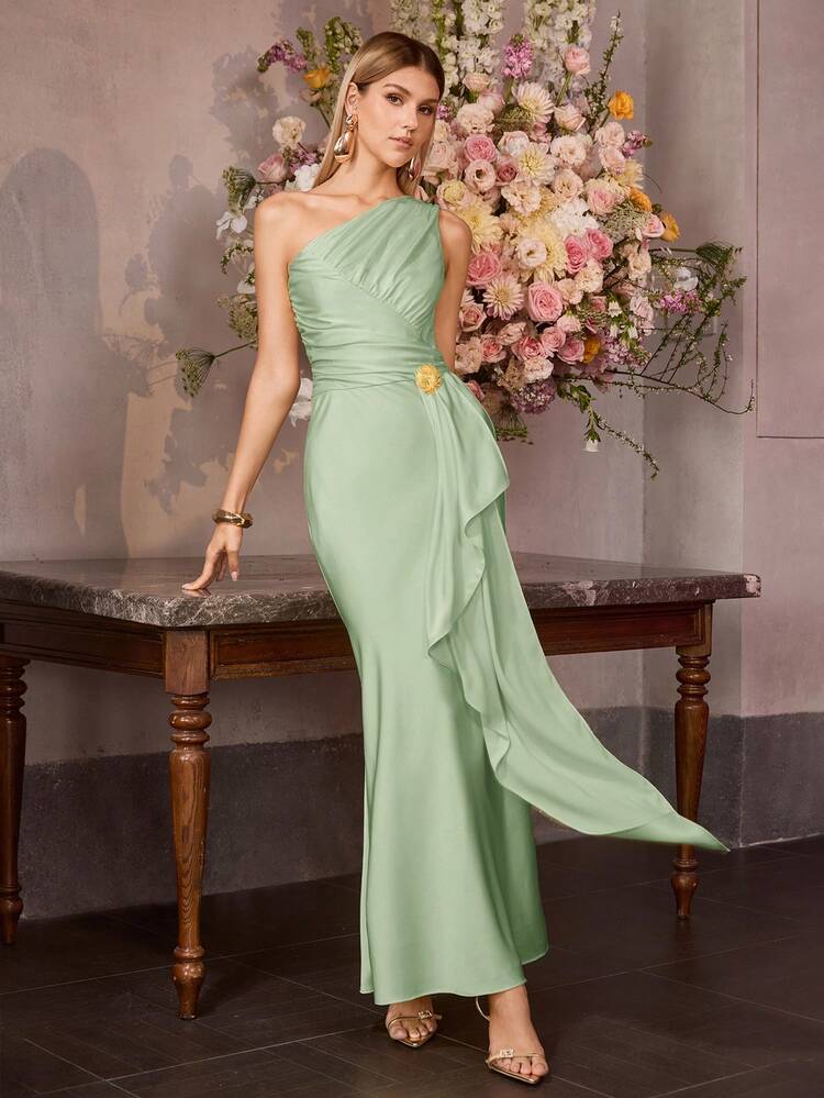 MOTF Soiréza WOMEN'S ONE SHOULDER METAL DECOR ELEGANT ROMANTIC EVENING DRESS, SPRING/SUMMER