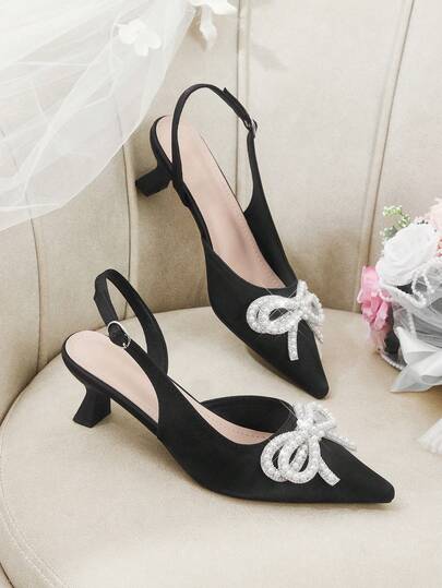 CUCCOO HITCHD Women Shoes Classic Simple Fashion High Heels Pointed Thin Heels Empty Shoes, Pearl Bow Decorative Cat And Women's Shoes, Workplace Light Party Elegant Temperament High Heels