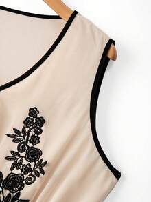 GlowEve CURVE Plus Size Sleeveless A-Line Chiffon Summer Dress,Beige,Elegant,Date Night,Wedding Guest Floral Embroidered Spring Outfits For Women,Tulle Dress - Apricot - View 4