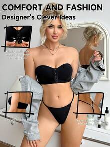 2pcs Minimalist Comfortable Bandeau Bra Set - Black - View 1