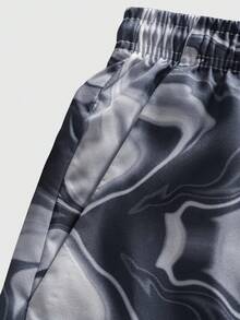 ROMWE MEN Street Life Elastic Waist Casual Asymmetrical Print Summer Versatile Men's Shorts - Black - View 4