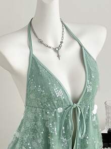 Elamini Women's Sequin Spaghetti Strap Camisole, Sexy Party & Vacation Style, Light Green, Spring/Summer - Mint Green - View 3