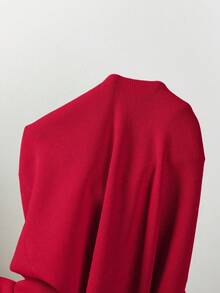SHEIN Women's Red Autumn Elegant Party Square Neck Backless Bombshell Knit Fitted Mid-Length Dress With Delicate Ruffle Hem,Sleeveless Bodycon Sweater - Red - View 9