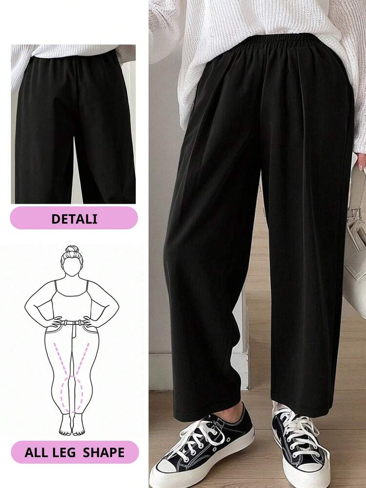 Dazy Plus Solid Color Loose Harem Drawstring Waist Cropped Casual Pants, Black, All Season Fall