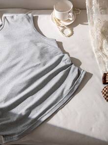 SHEIN Sparklyn Bộ 3 áo thun không tay cổ tròn ôm dáng mềm mại dành cho bé gái và thiếu niên, lý tưởng cho mặc hàng ngày vào mùa hè. - Đen và trắng - Xem 4