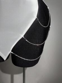 SHEIN ICON Plus Size Velvet Exaggerated Plunging Neckline Rhinestone Decor Backless Criss-Cross High Slit Mini Dress - White - View 5