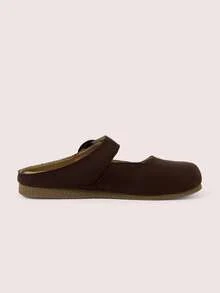 CUCCOO DOLLMOD Ladies Brown Suede Metal Buckle Mary Jane Slippers, Cute Daily Soft Cute Casual Closed Toe - Brown - View 3