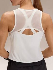 GLOWMODE Ultrafine Soft Seamless Rise & Run Waist Length Sweat-Wicking Back Mesh Panels Regular Fit Muscle Tank Running Jogging Training Tennis Golf Workout Gym Wear - White - View 5