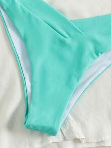 Swim Chiccia Set Pakaian Renang Bikini Seksi Wanita Musim Panas Warna Polos dengan Tali Leher untuk Pantai - Mint Green - View 3