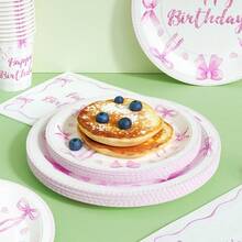蝴蝶结生日一次性餐盘、餐巾纸和杯子，派对用品套装，可供 24 人使用，一次性纸质派对餐具，适用于生日、婚礼、主题派对和家庭野餐。 - 查看 4