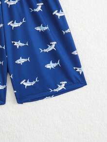 SHEIN 男童鲨鱼印花泳裤，适合海滩穿着 - 藍色 - 查看 6