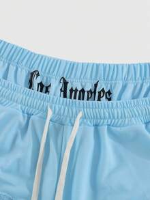 ROMWE MEN Street Life Men's Embroidered Shorts, Suitable For Daily Wear In Spring And Summer - Blue - View 4
