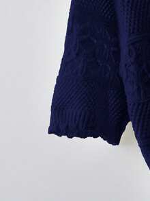 Versatile Solid Color Short Sleeve Hollow-Out Knit Top - Royal Blue - View 3