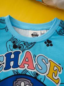 SHEIN | PAW Patrol Bộ đồ ngủ mùa hè tay ngắn cổ tròn in hình hoạt hình dễ thương, kiểu dáng thường ngày, dành cho bé trai. - Màu xanh Cadet - Xem 7