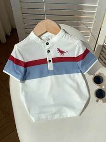 SHEIN 男宝宝春夏休闲可爱撞色Polo领短袖针织上衣 - 酒紅色 - 查看 6