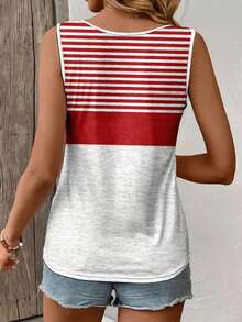 EMERY ROSE European & American Fashion Red Striped V-Neck Camisole, Suitable For Vacation Wear - Multicolor - View 2