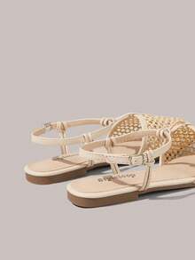 Styleloop 女士鞋履 假日风编织鞋 面条带女士平底鞋 假日风穿搭 波西米亚风穿搭 美式复古风 波西米亚风 西部风 音乐节穿搭 派对穿搭 平底女鞋 - 米色 - 查看 5