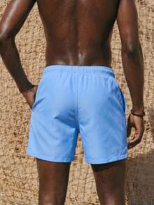 Palasendo Men's Solid Color Drawstring Waist Pockets Loose Beach Shorts Men Swim Trunks Bathing Suit Men Beachwear - Blue - View 2