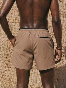 ZELFYO 男士二合一束腰泳裤，牛奶丝衬里，夏威夷风情 - 卡其色 - 查看 2