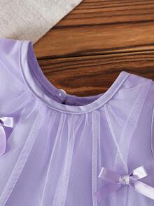 SHEIN Baby GirlSweet Dreamy Pink Mesh Dress, Adorned With Cute 3D Bow Decor, Suitable For Outings, Vacations, And Photo Shoots - Purple - View 4