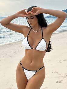 Swim Vcay High-End Summer Fashion Special Fabric Design Accessories Beach Vacation Trending Bikini Set - White - View 3
