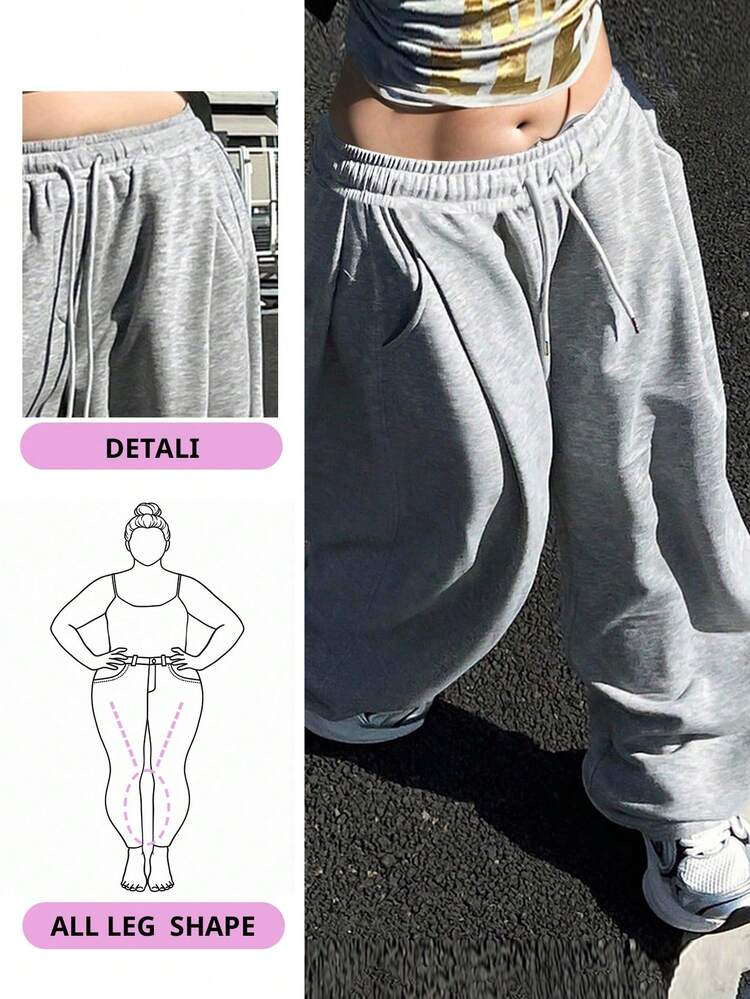 Dazy Plus Loose Knit Sweatshirt & Drawstring Waist Long Pants Set, All Season