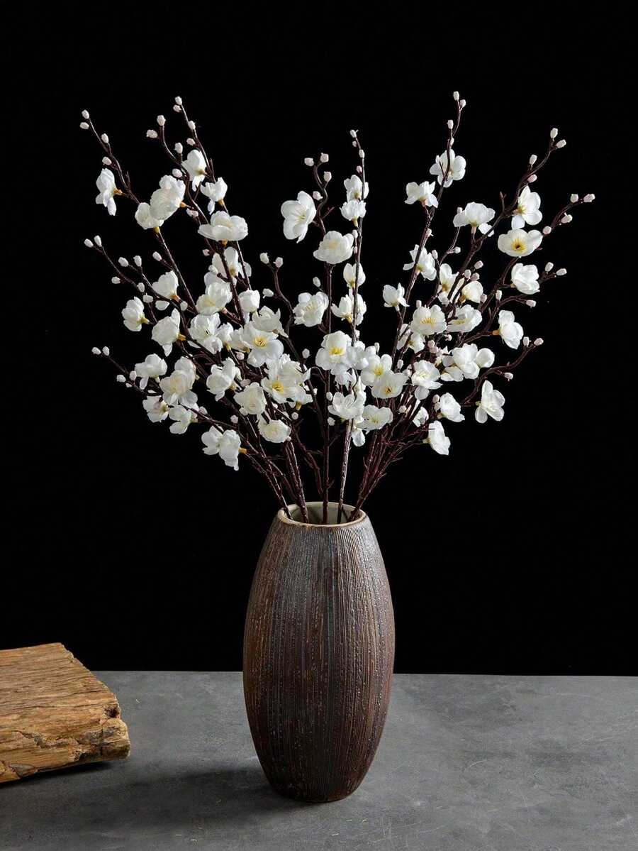 12支逼真梅花仿真花 - 长茎丝绸枝条,适用于DIY插花、餐桌摆饰和家居装饰 - 完美适用于婚礼、订婚和室内/室外庆典花束配件、花瓶和家居装饰 - 白色 - 查看 1