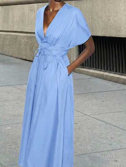 Maija Deep V-Neck Ruffle Hem Dress For Women ,Summer Dress,Spring Dresses For Women