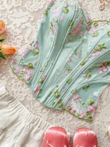 Soleia Áo quây nữ thời trang kiểu Pháp lãng mạn thêu họa tiết - Nhiều màu - Xem 5