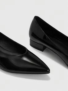 CUCCOO BIZCHIC Damen Spitzschuh bequeme vielseitige Niedrigabsatz Schuhe für Valentinstag - Schwarz - Übersicht 2