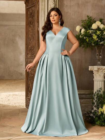 Aureia 大码优雅浪漫露肩喇叭袖A字连衣裙，适合婚礼、派对、庆典、正式场合、伴娘礼服（精致设计）