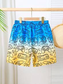 青少年男童渐变色全印花泳裤，电子游戏印花图案沙滩短裤 - 彩色 - 查看 2