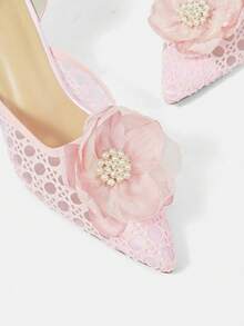 CUCCOO HITCHD Fashionable & Elegant 3D Floral Decor Women Pumps - Pink - View 4