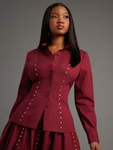 NYA SZN 铆钉棉质纽扣衬衫 - 紅色 - 查看 3