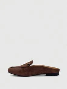 CUCCOO BIZCHIC Women Shoes Dark Brown Suede Metal Decorative Round Toe Flat Bottom Daily Versatile Commuter Closed Toe - Coffee Brown - View 5