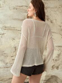 MOTF PREMIUM HOLLOW OUT SEQUIN MINIMALIST LONG SLEEVE KNIT TOP, VERSATILE & COMFORTABLE CASUAL WOMEN WEAR - White - View 3