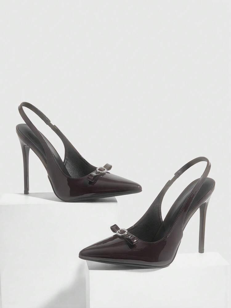 CUCCOO SZL Women Shoes Pointed Stiletto Brown Bow Diamond Buckle Slingback Women's High Heel Shoes Fashion Sexy Dinner Party Women's Shoes